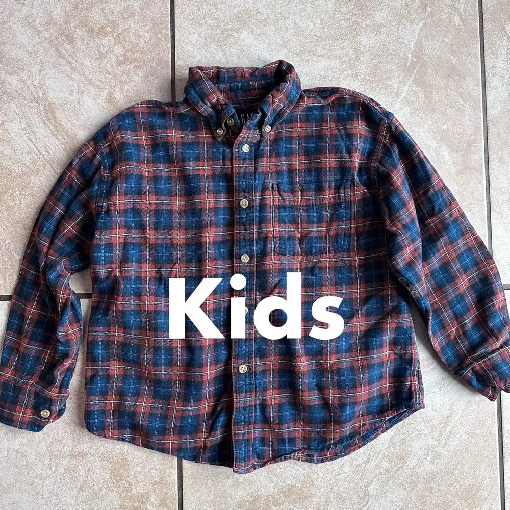 Vintage Gap kids cotton flannel shirt- Navy and Red